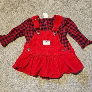 OshKosh B'gosh Red Corduroy Dress with Plaid Accents